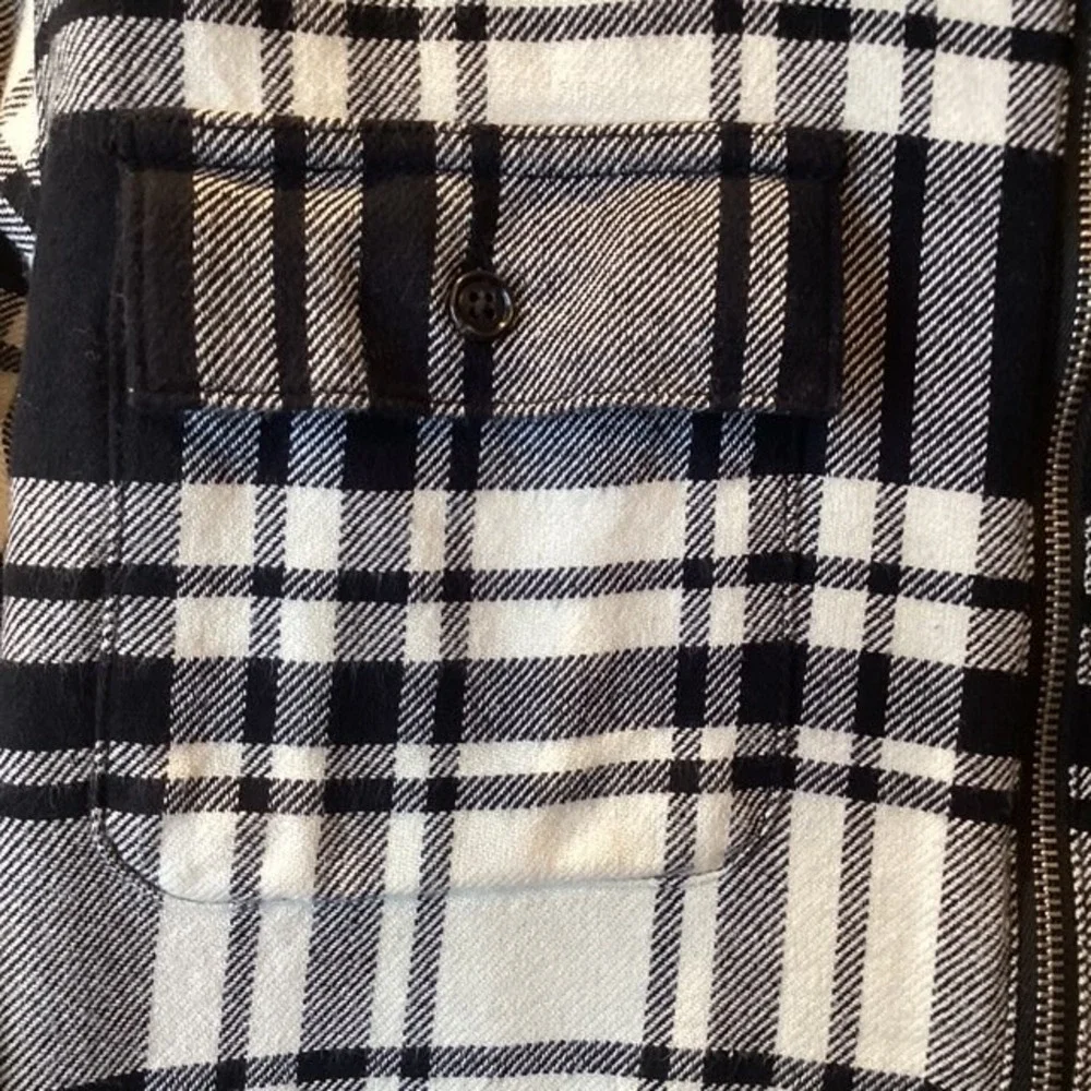 Chaps Denim Plaid‎ Zip Up Flannel Shirt Jacket Long Sleeve Unisex L - Picture 4 of 6